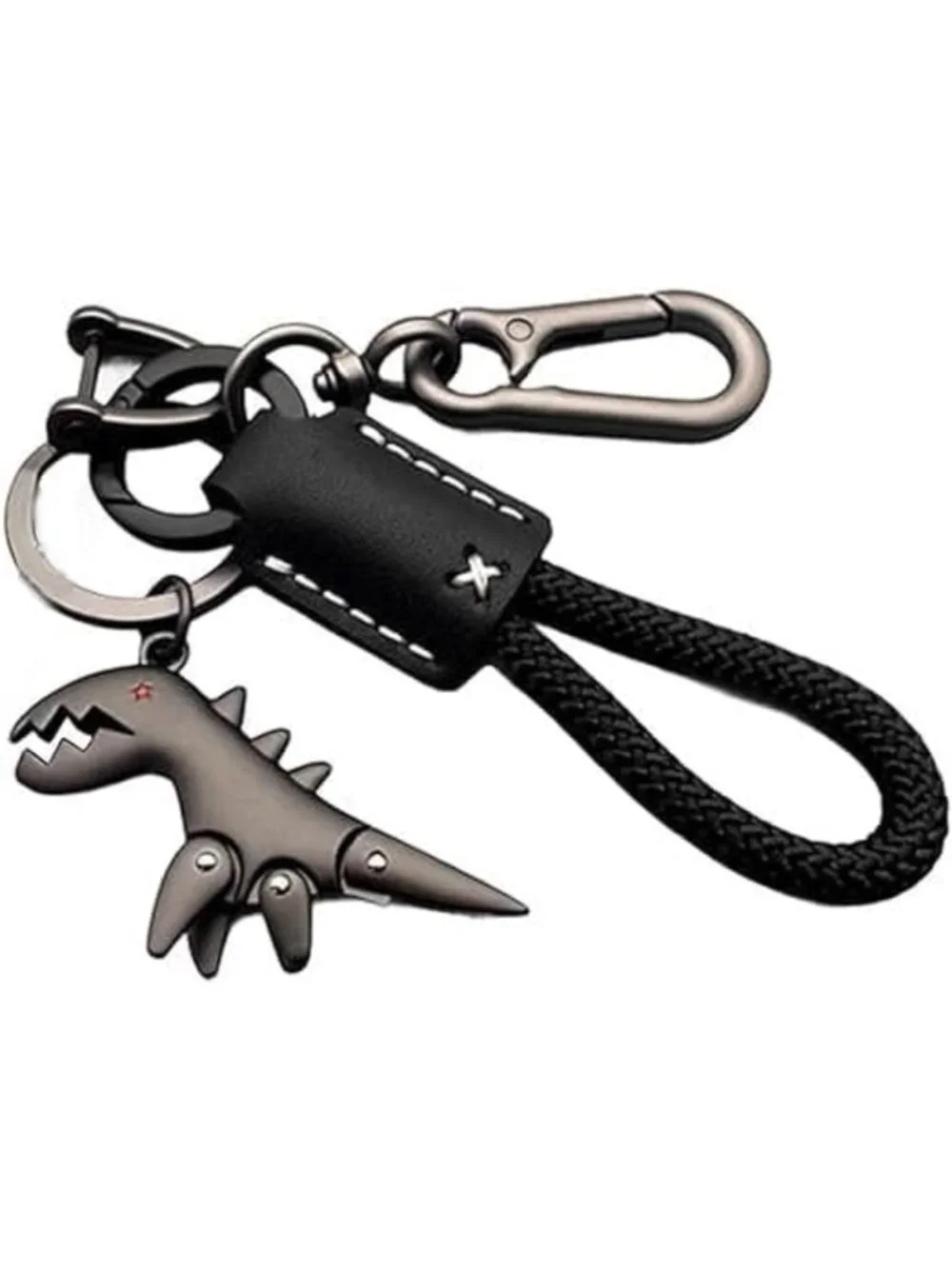 Dinosaur Keychain & Hand-Woven Bracelet Set | Metal Charm for Backpack Accessory